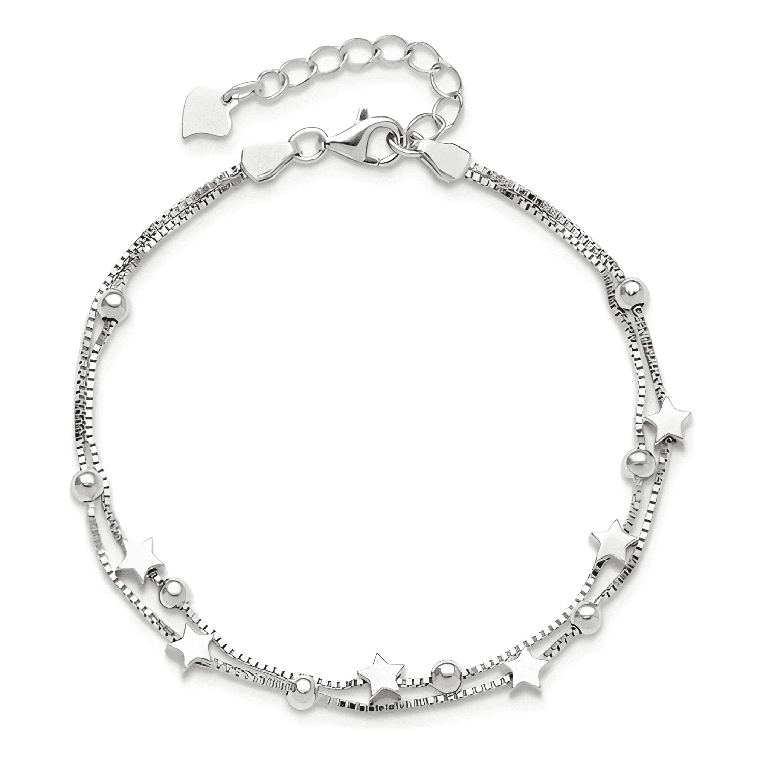Pulsera estrellas y esferas de plata 925 con bolsa y paño #3-0