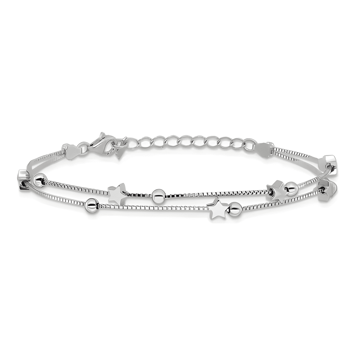 Pulsera estrellas y esferas de plata 925 con bolsa y paño #3-1