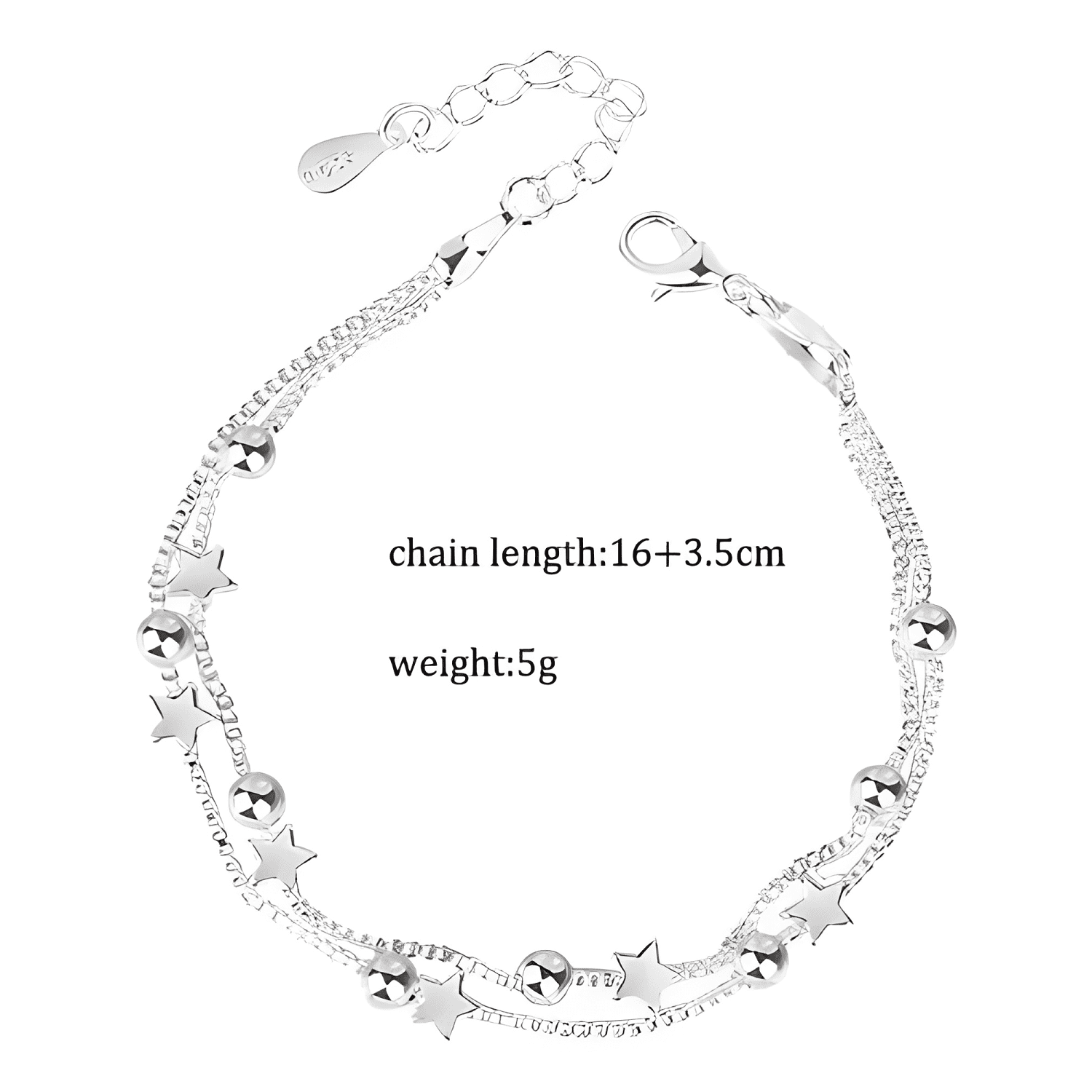 Pulsera estrellas y esferas de plata 925 con bolsa y paño #3-3