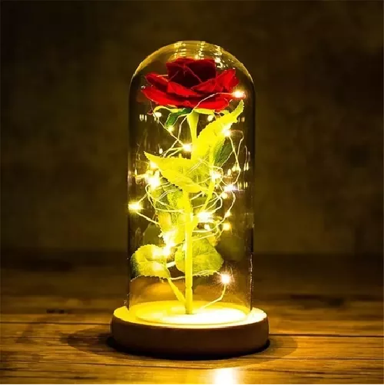 Rosa Eterna Artificial Encapsulada Luz LED San Valentín Base-2