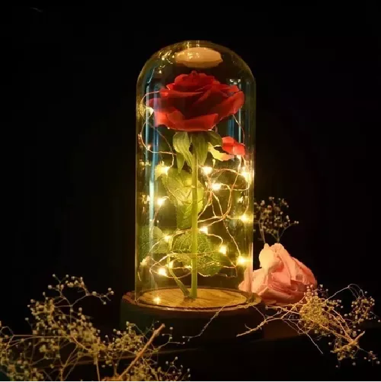 Rosa Eterna Artificial Encapsulada Luz LED San Valentín Base-4