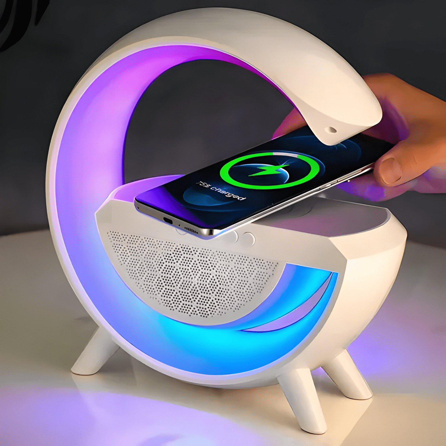 Cargador inalambrico parlante bluetooth lampara Blanco #1-4