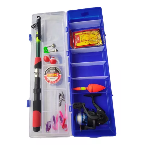 Set de pesca con caña telescópica carrete y accesorios azul-3