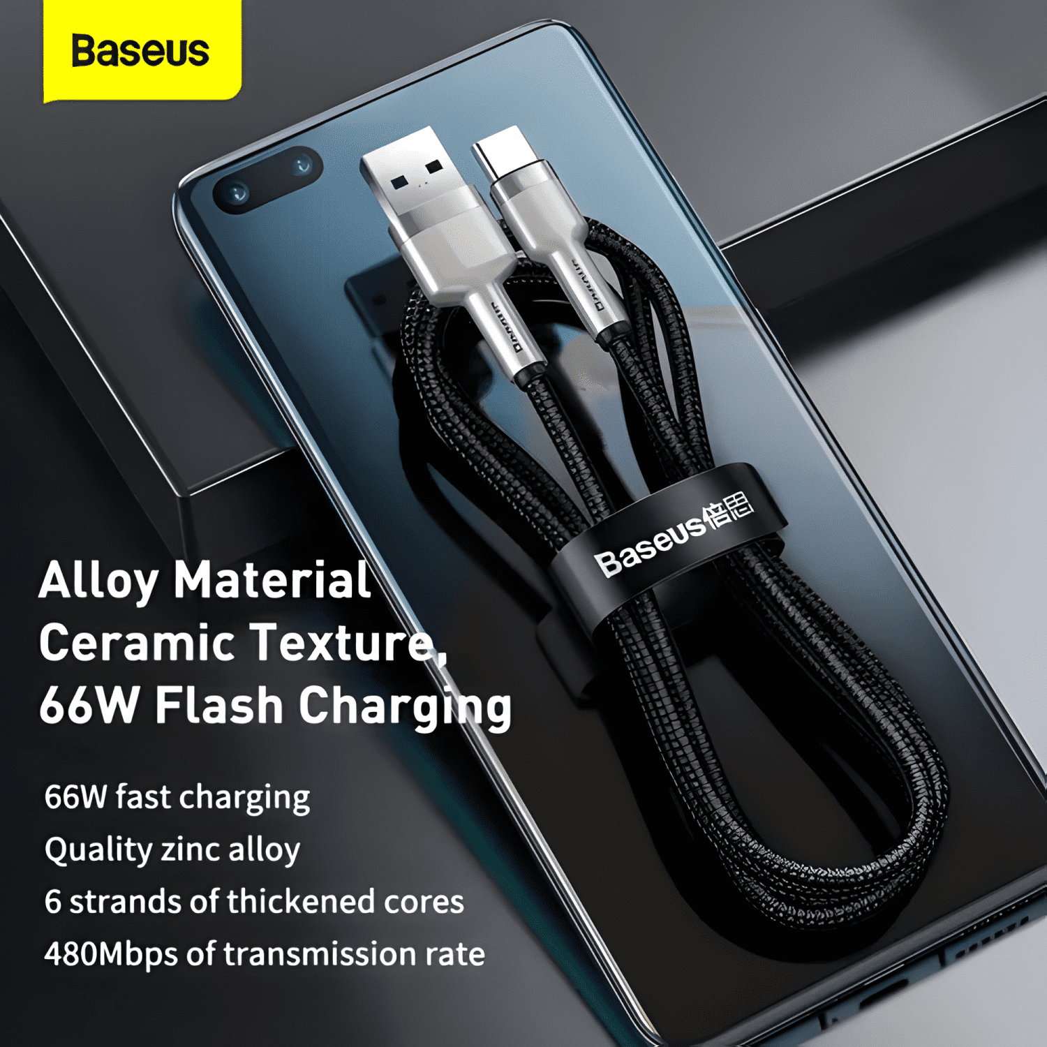 Cable USB p/tipo-c turbo metal de 66 w y 6 Negro-4