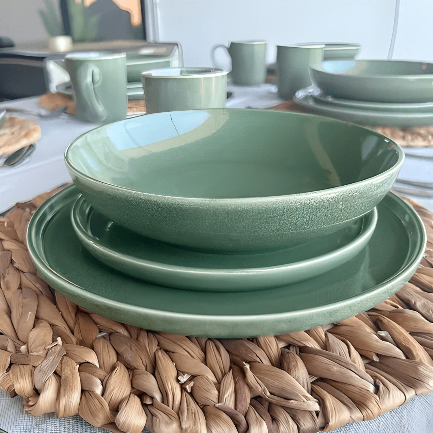 Set vajilla 18 piezas cerámica línea rustica Verde-0