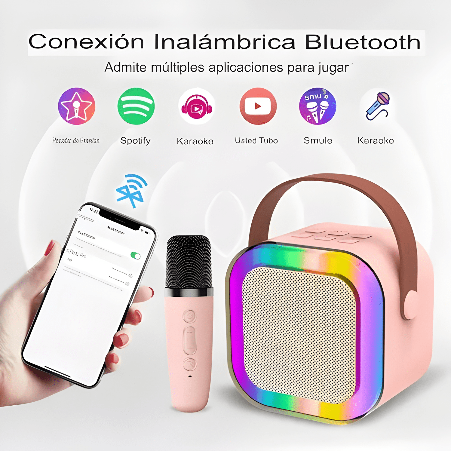 Parlante karaoke portátil mini micrófono inalámbrico bt Rosa-3