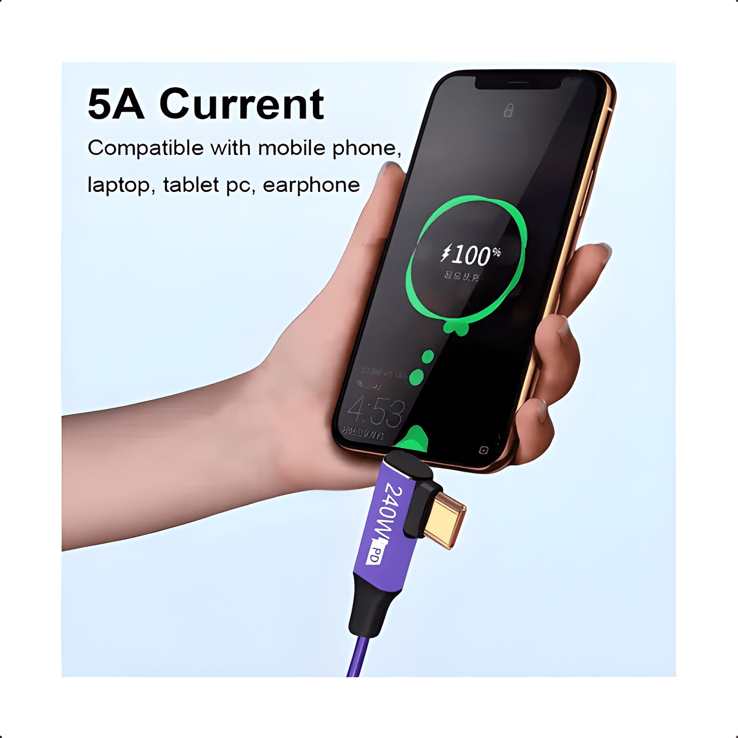 Cable carga ultra rápida reforzado USB c - c 240w Morado-3