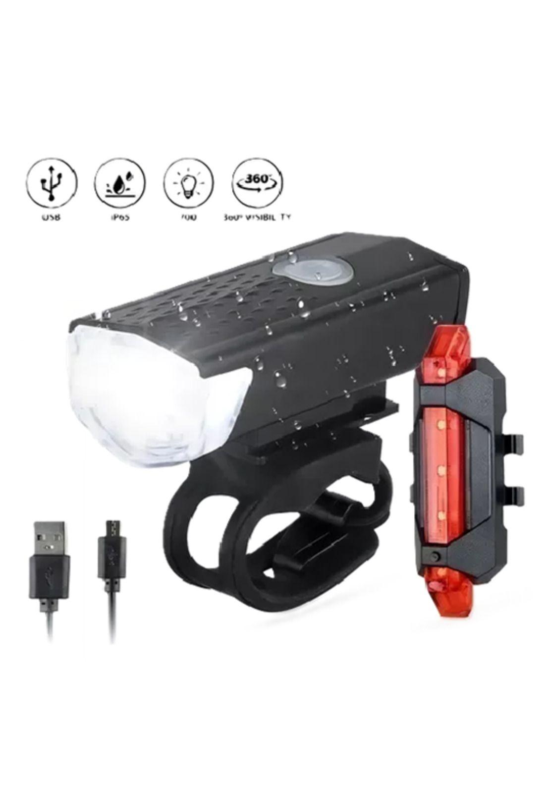 Lámparas recargables impermeables para bicicleta con claxon negro-2