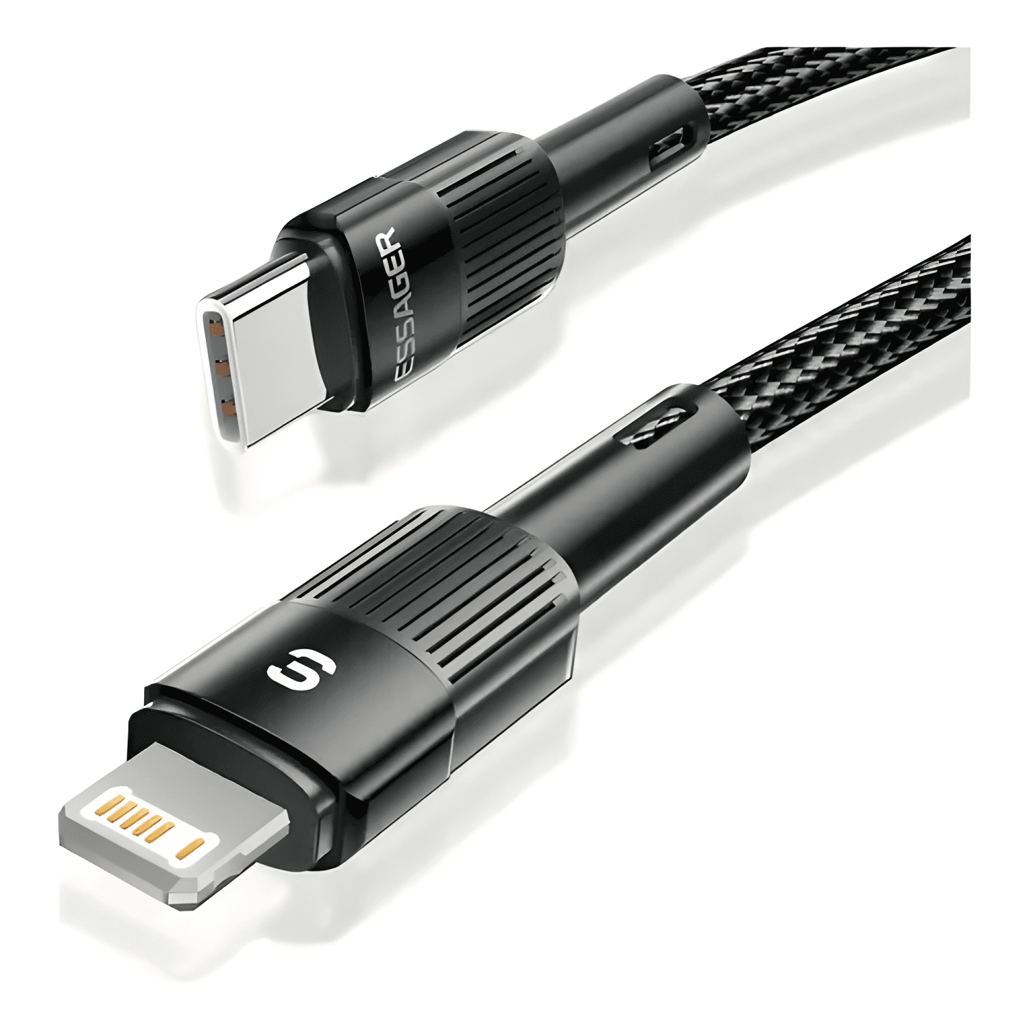 Cable USB-C para iphone 2m acero conector 8 pines Negro-0