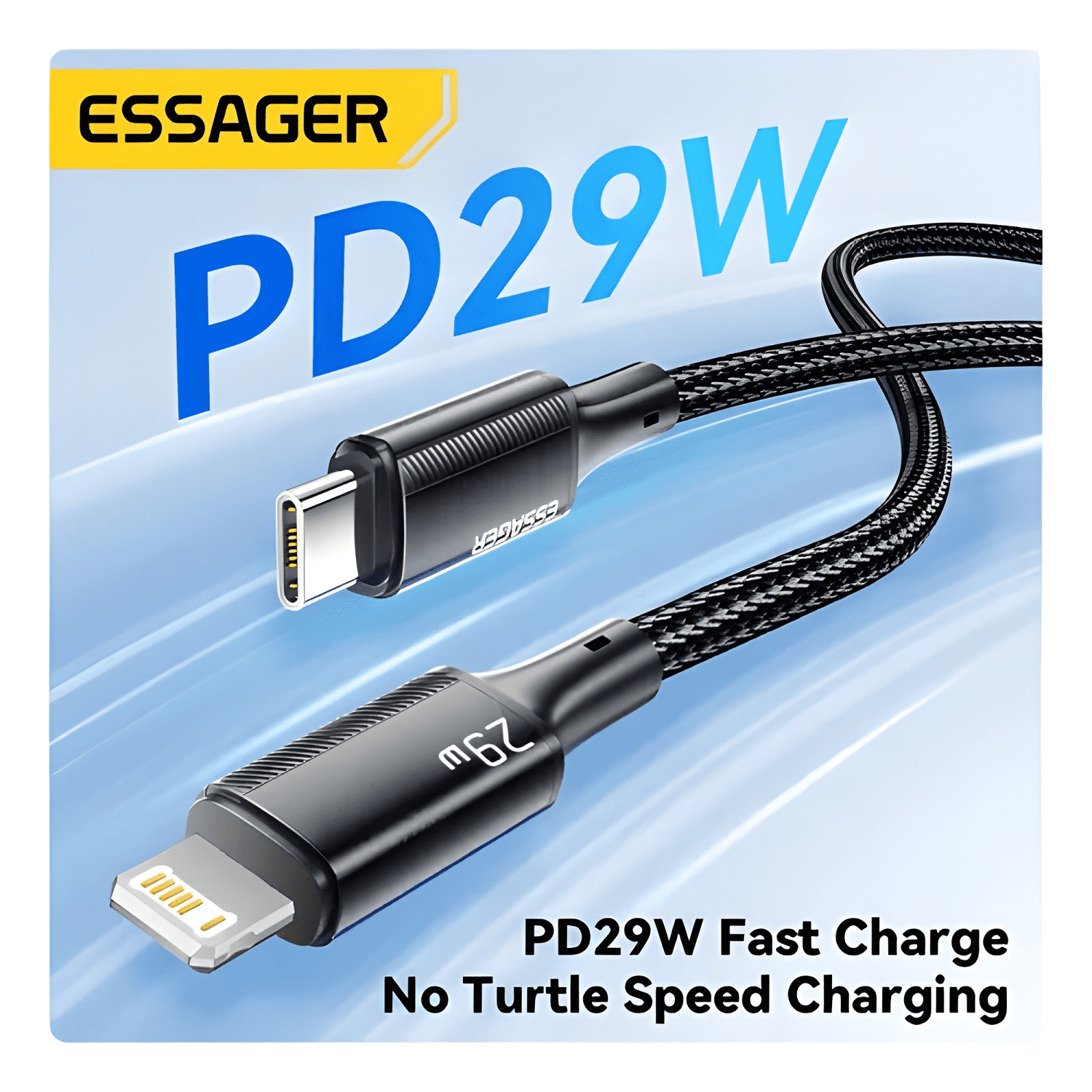 Cable USB-C para iphone 2m acero conector 8 pines Negro-1
