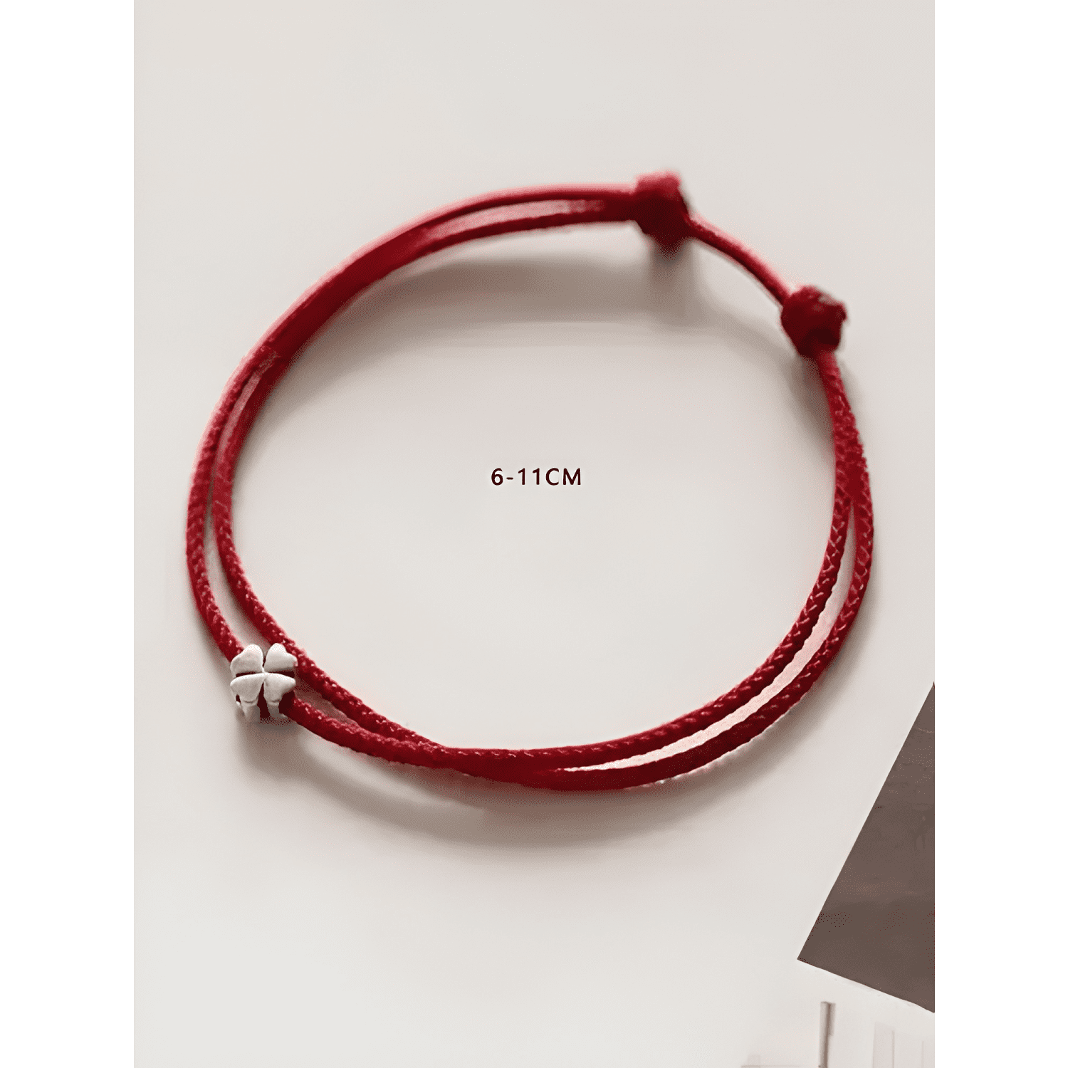 Pulsera de hilo trébol de la suerte protección Rojo-2