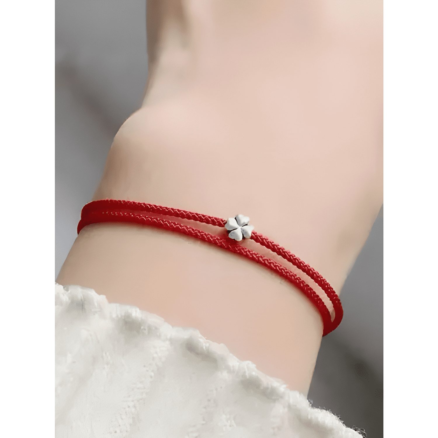 Pulsera de hilo trébol de la suerte protección Rojo-3