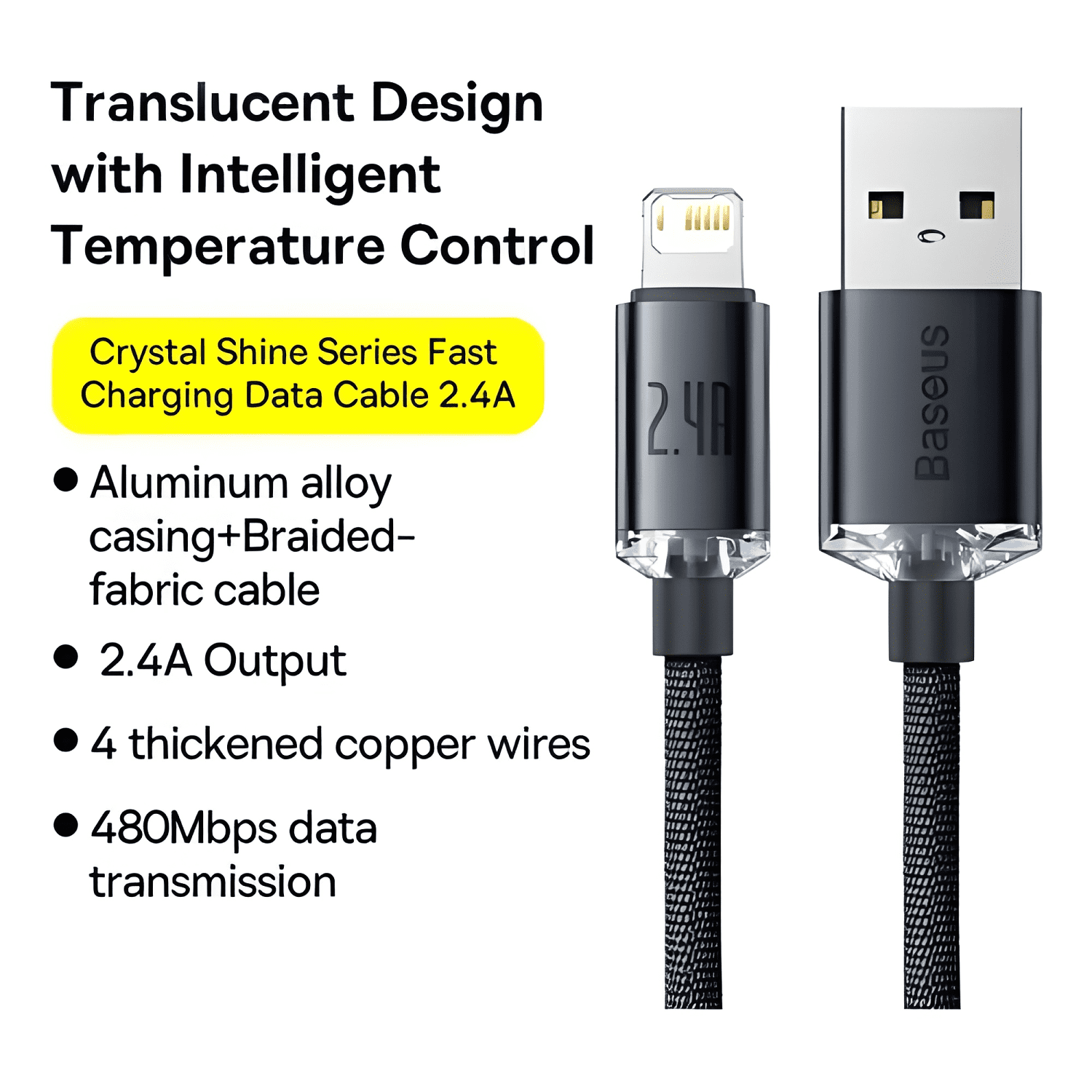 Cable para iphone 2 mts usb-a a tipo lightning carga Negro-3