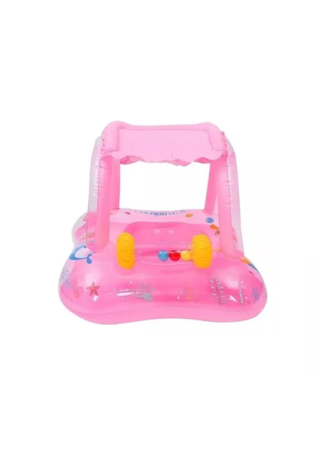 Flotador inflable niños con techo bebés piscina verano rosado-0