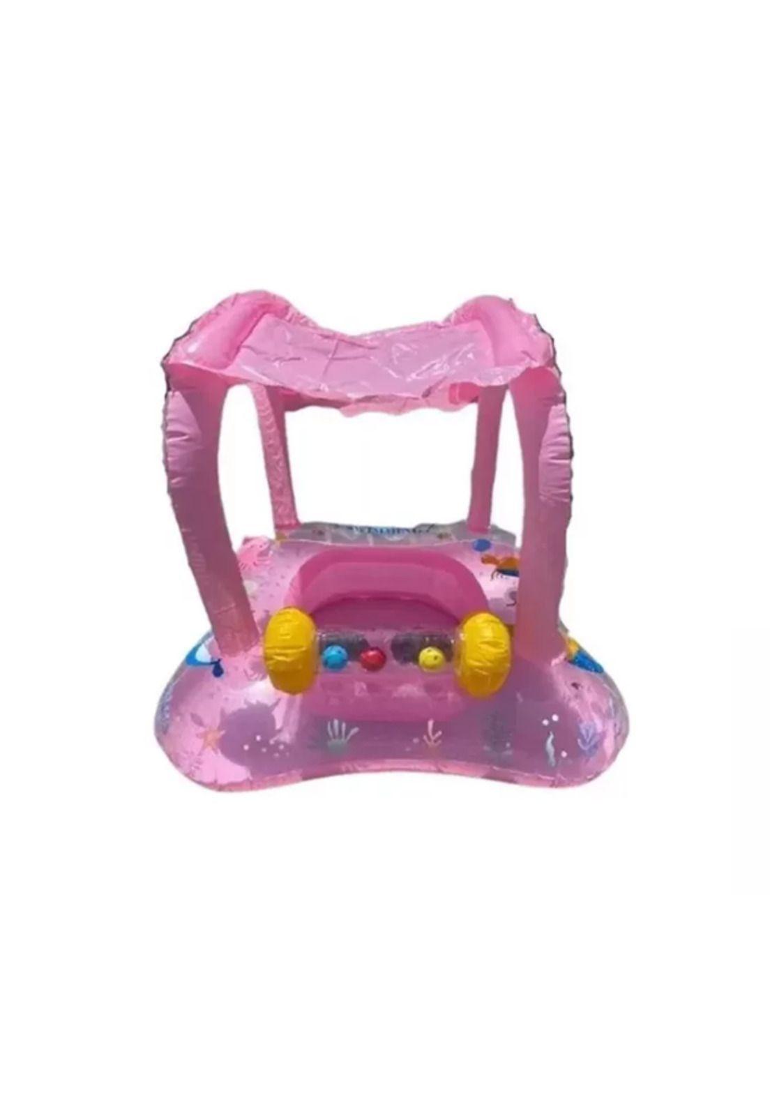 Flotador inflable niños con techo bebés piscina verano rosado-1