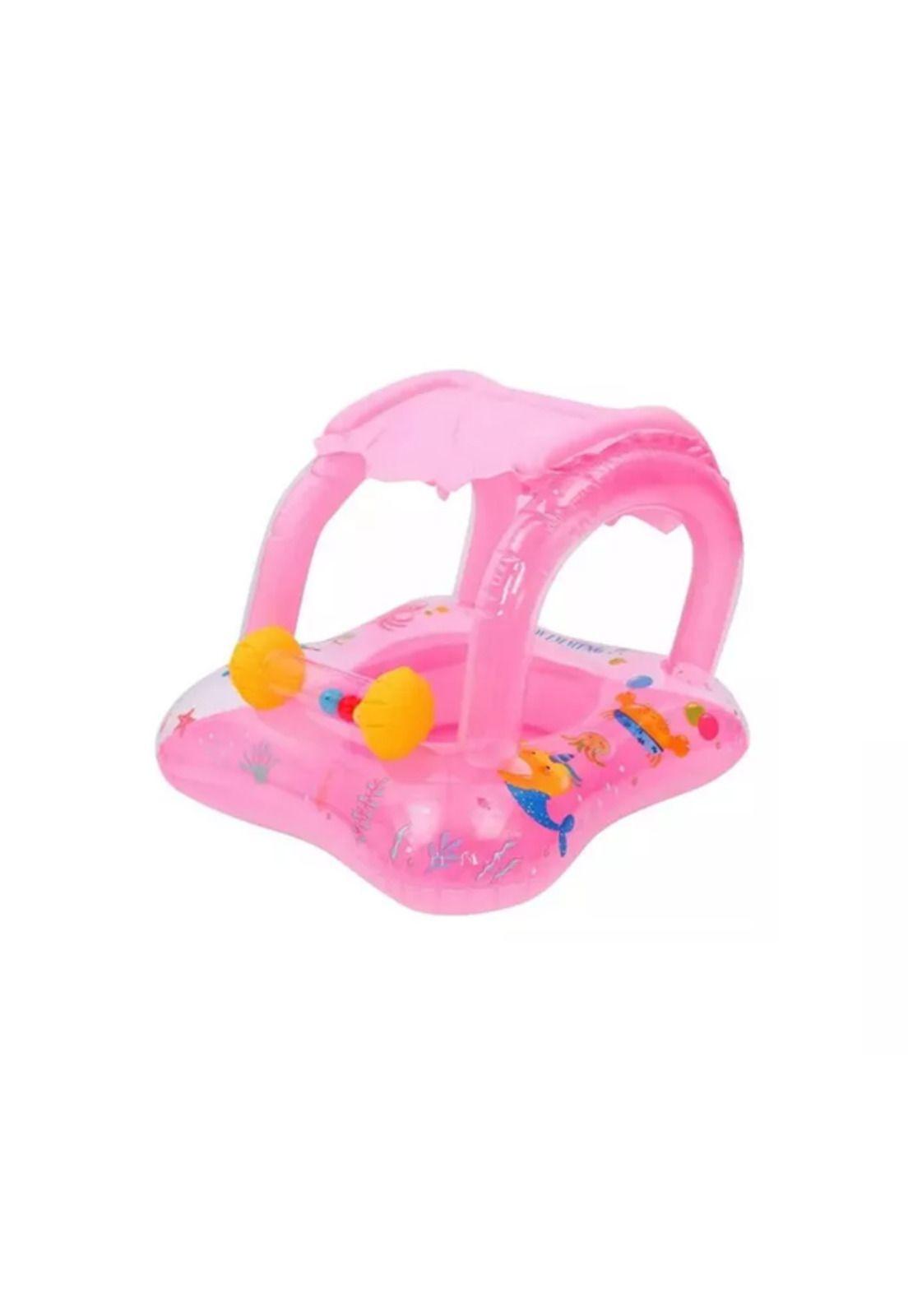 Flotador inflable niños con techo bebés piscina verano rosado-2