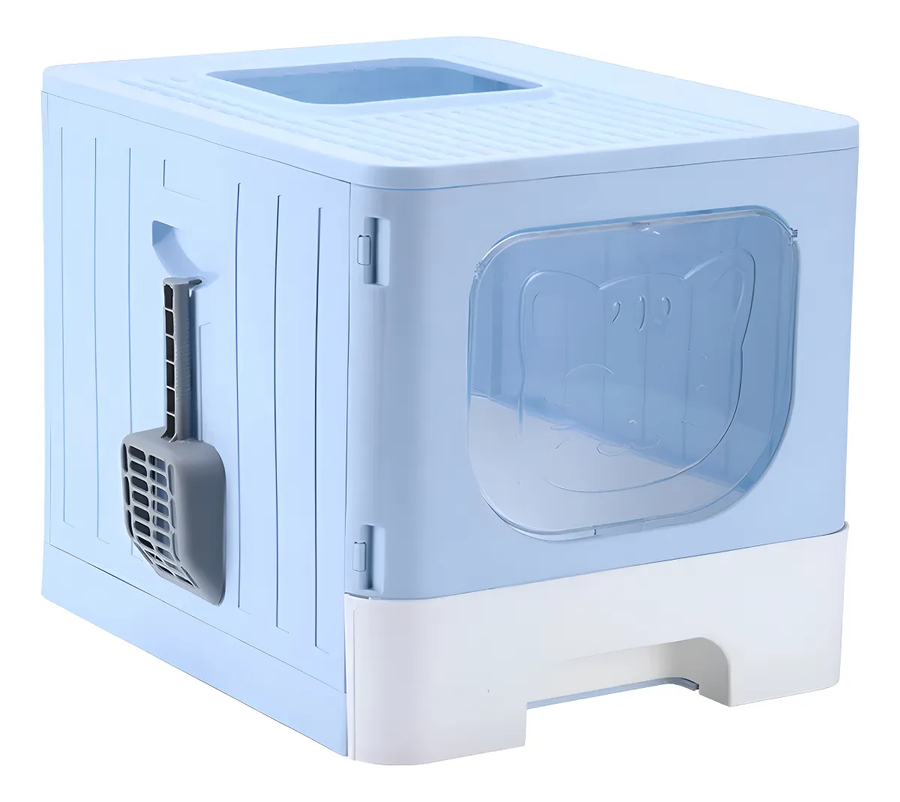 Arenero Para Gatos Caja De Arena Plegable Con Bandeja Grande Color Azul-0