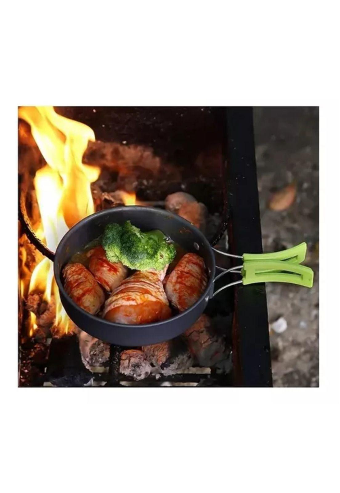 Set de ollas camping, 10 piezas, con cocinilla y cubiertos-2