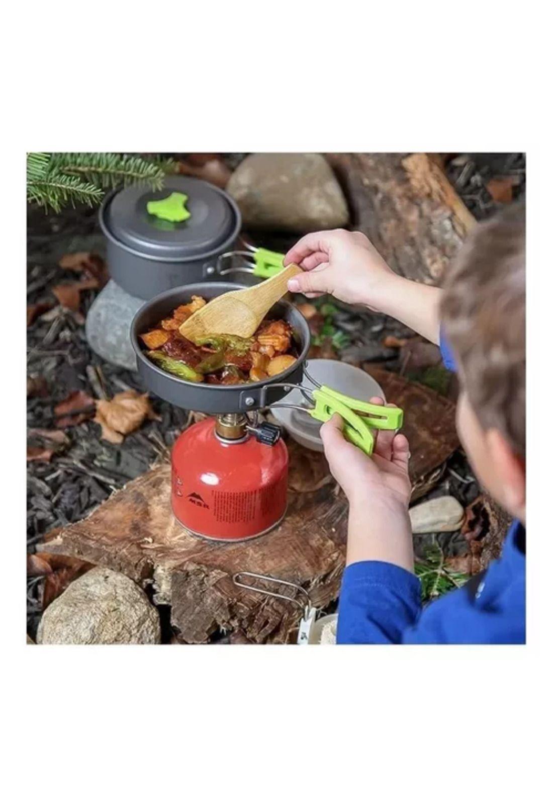 Set de ollas camping, 10 piezas, con cocinilla y cubiertos-3