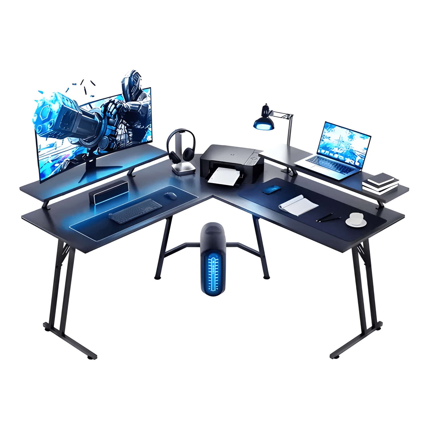 Escritorio esquinero en forma l con estantes 120cm gamer-0