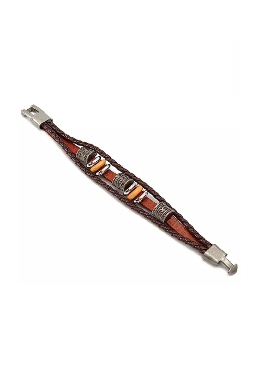 Pulsera de cuero trenzada con acero para hombre y mujer multicolor-3