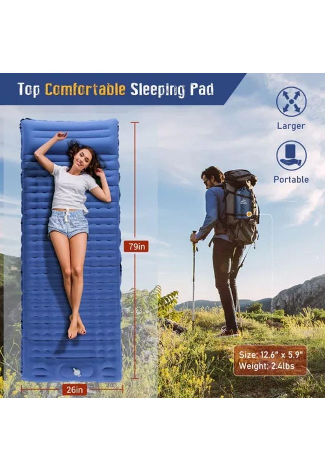 Colchón inflable de pie, plegable, outdoor, camping, trekking, color azul-2