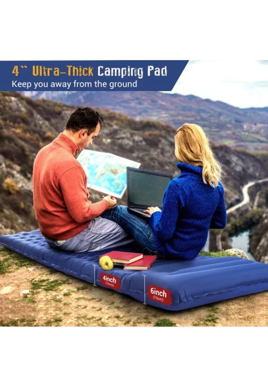Colchón inflable de pie, plegable, outdoor, camping, trekking, color azul-3