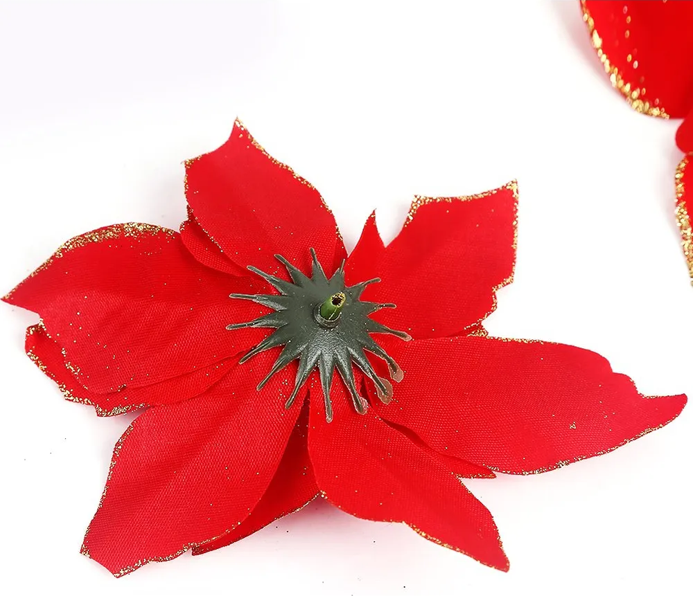 10 Flores Navideñas Con Clip 14cm Para Árbol De Navidad-0