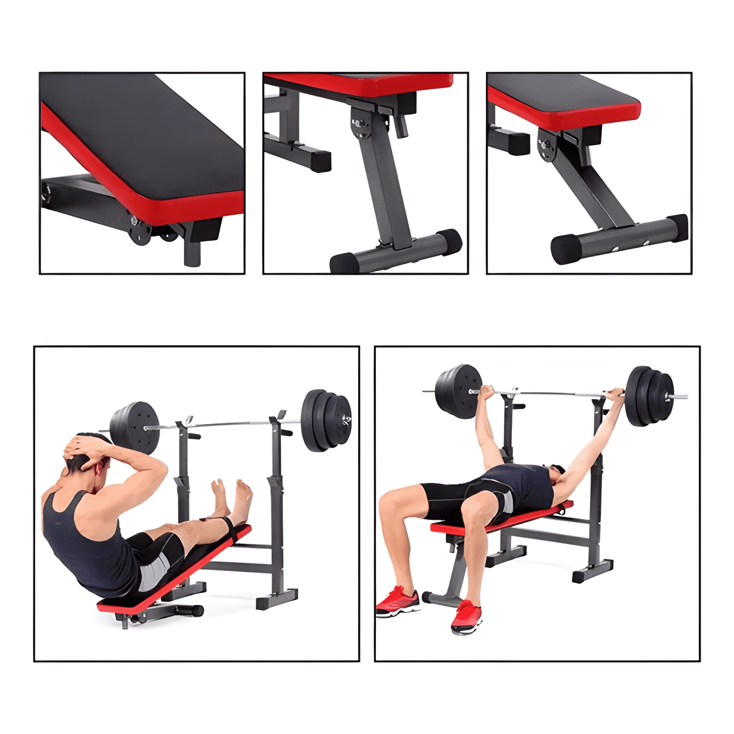 Banca abdominal multifuncional plegable para pesas negra-3