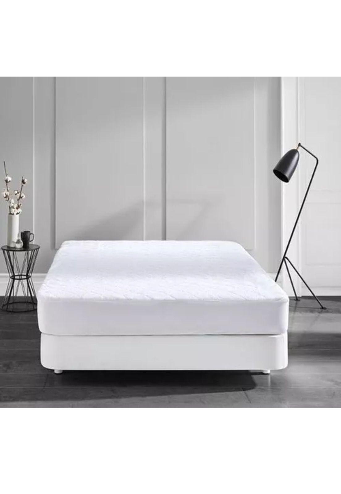 Cubre colchón impermeable 1 plaza, 190x90+25 cm, color blanco-2