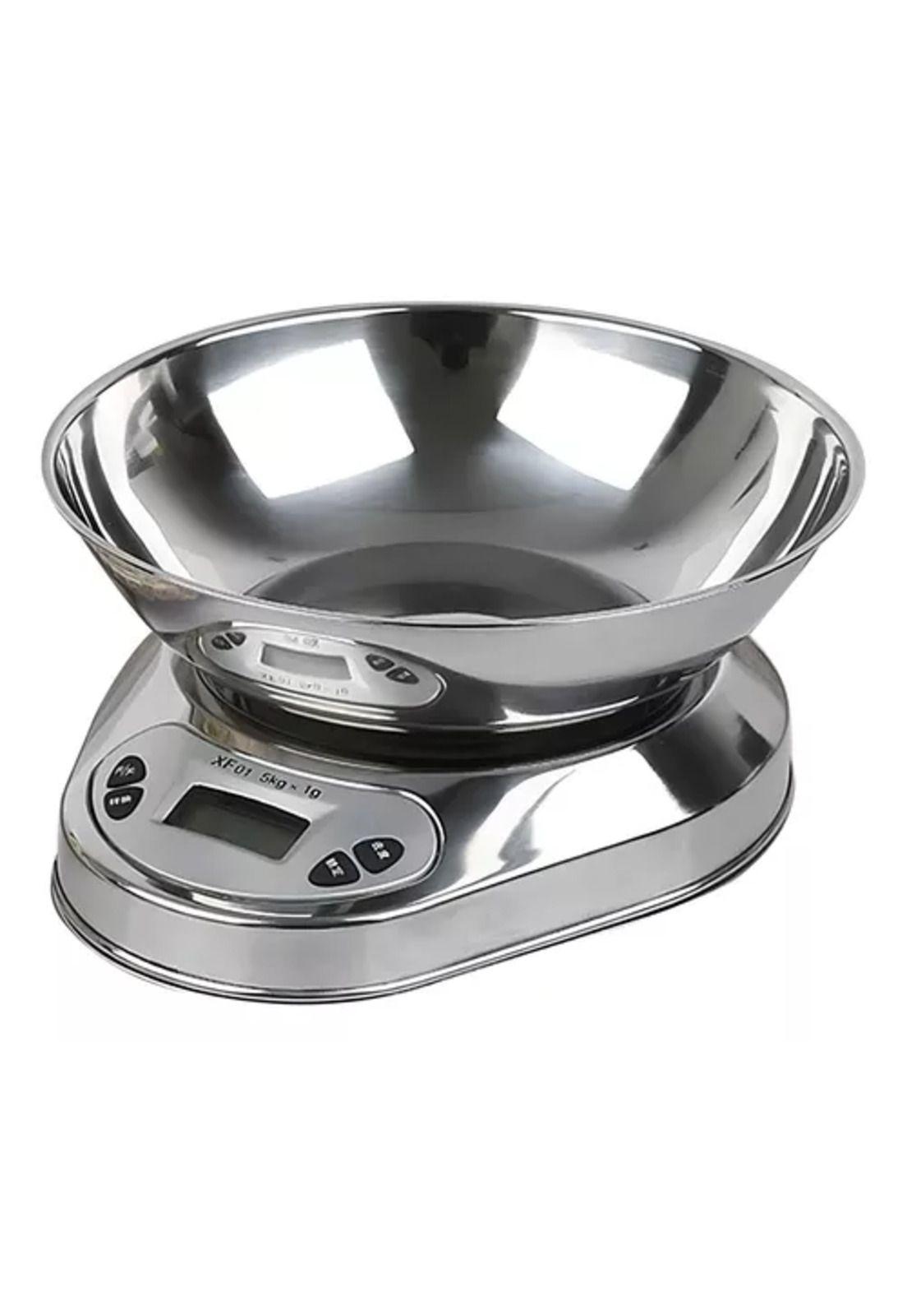 Pesa de cocina full de acero inoxidable, 5 kg, 1 gr con bowl, color gris-0