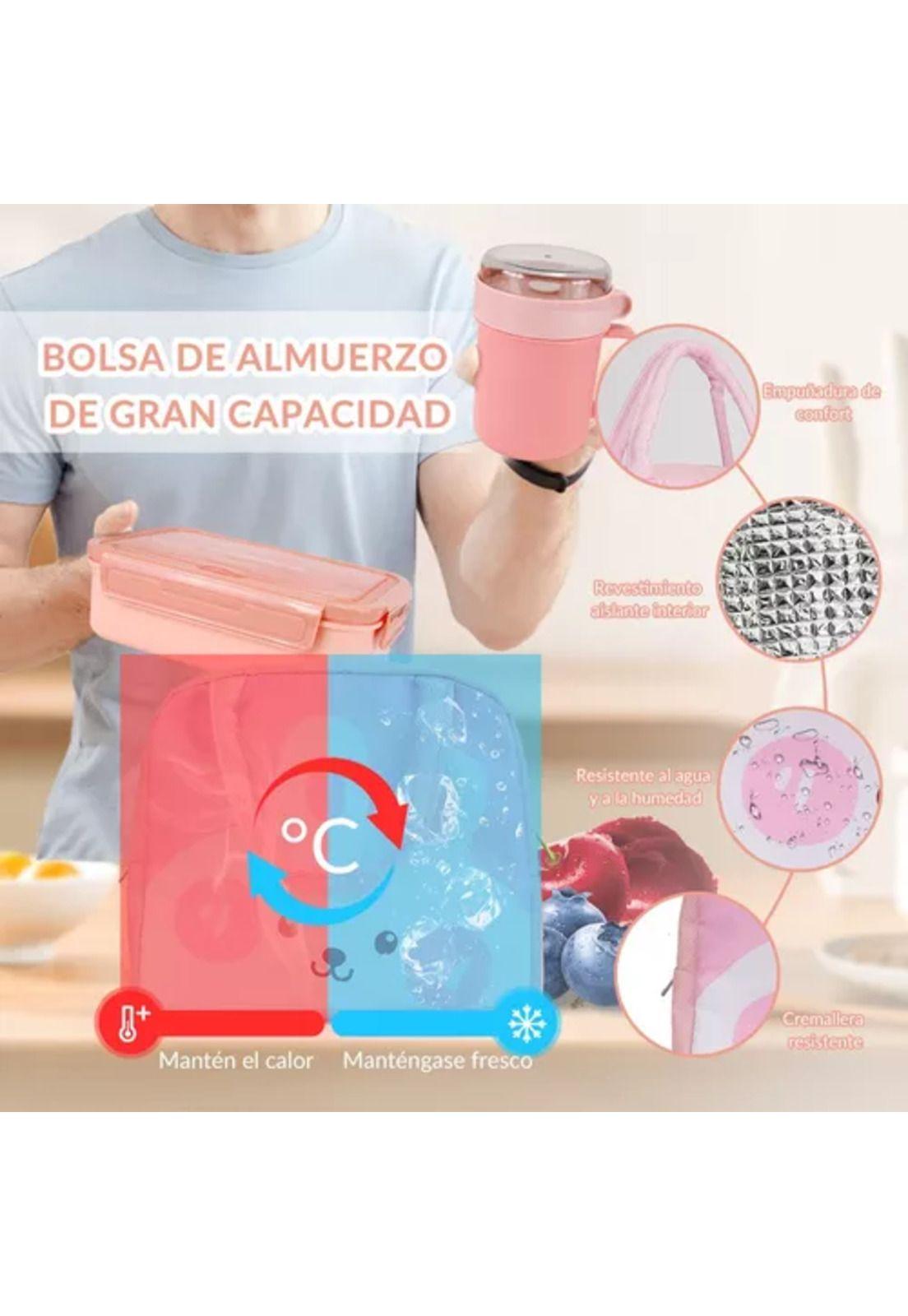 Set lonchera térmica escolar 28 piezas para niños color rosado-6