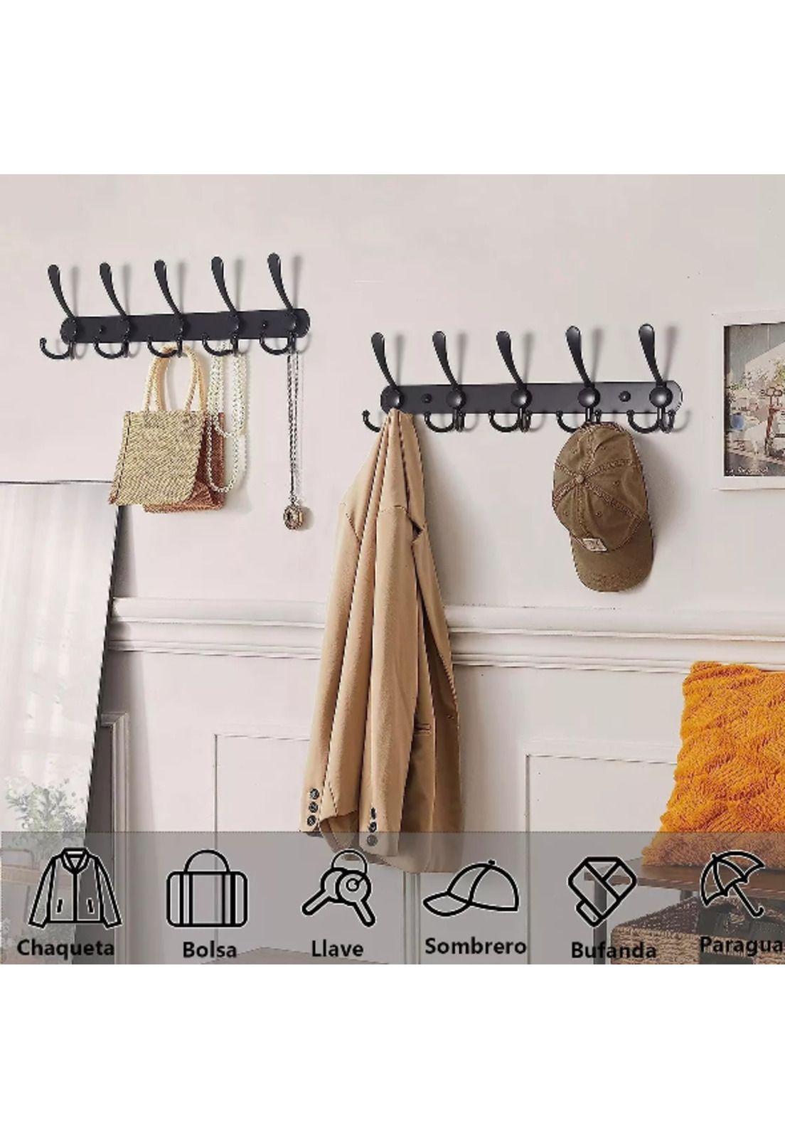 Ganchos Perchero Doble Colgador para Pared Cocina 2 Piezas Negro-2