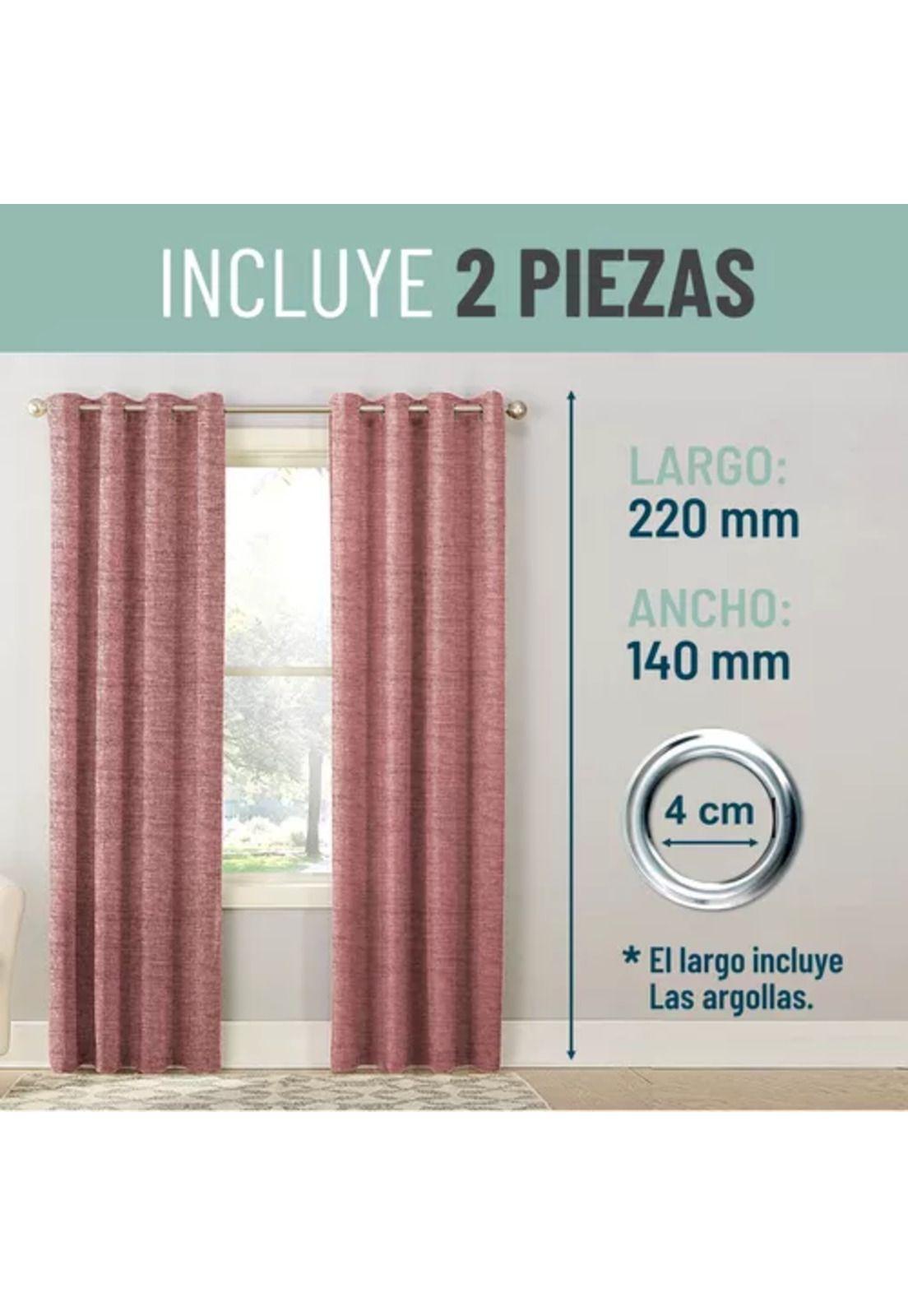 Cortina Blackout 100% 2 Paños 140x220cm Textura Lino Rosado-3