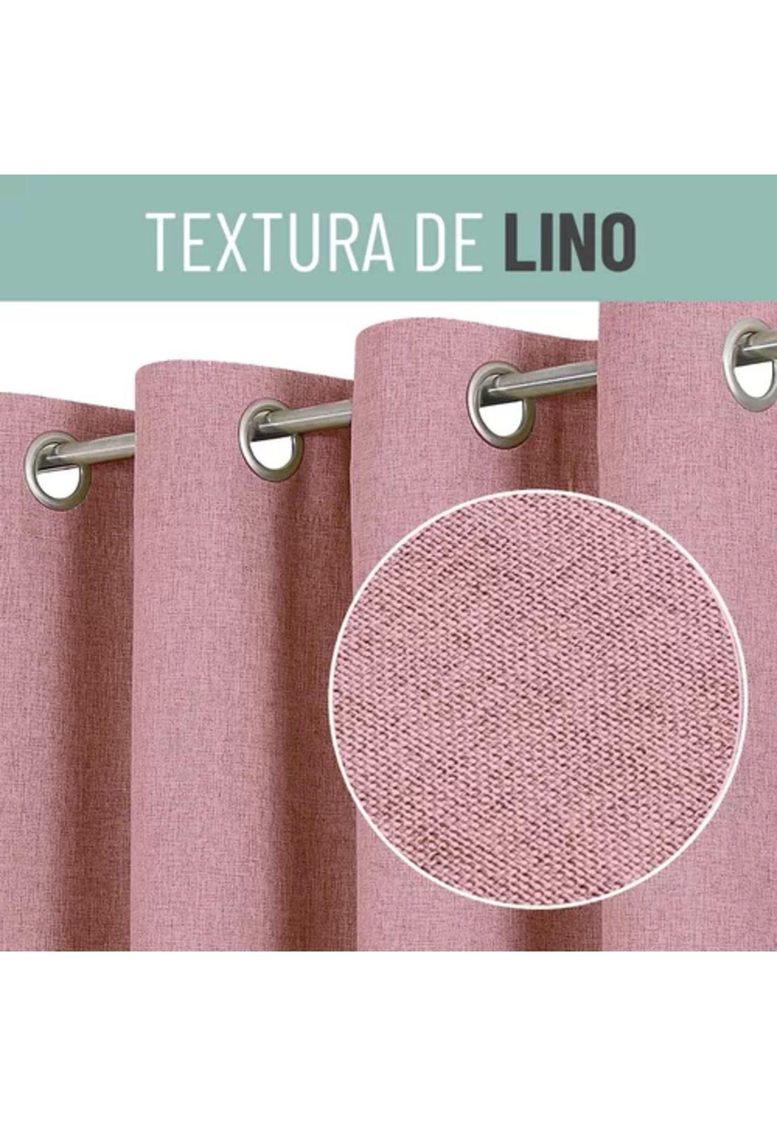 Cortina Blackout 100% 2 Paños 140x220cm Textura Lino Rosado-5