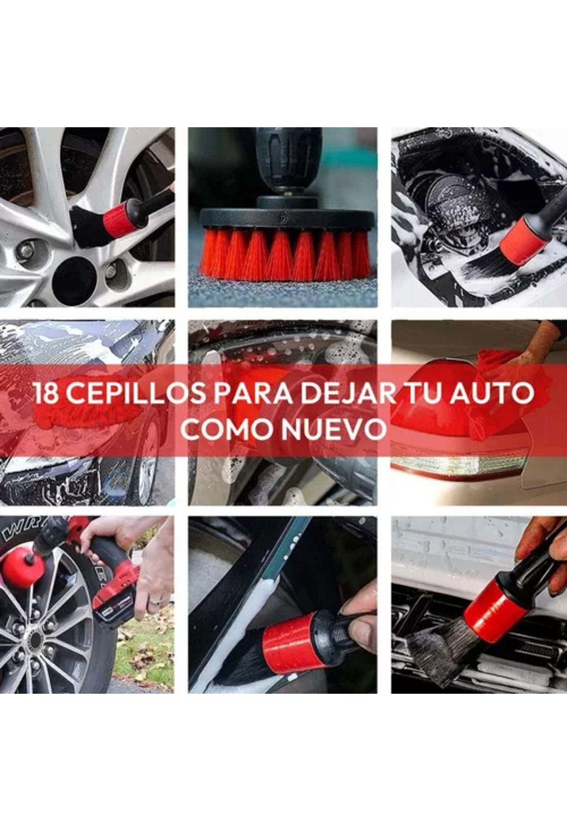 Kit de limpieza de auto, 18 piezas, interior y exterior, color rojo-2