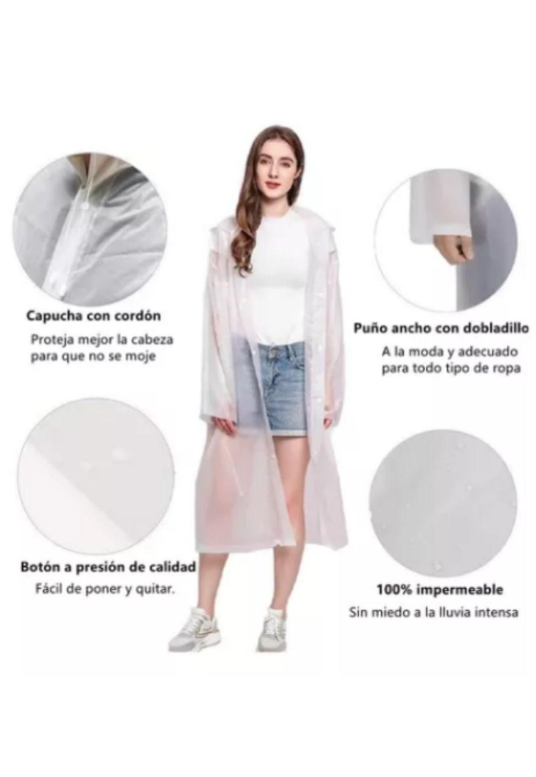 Portátil Capa Poncho Para la Lluvia 100% Impermeable Duro 2P Blanco-3