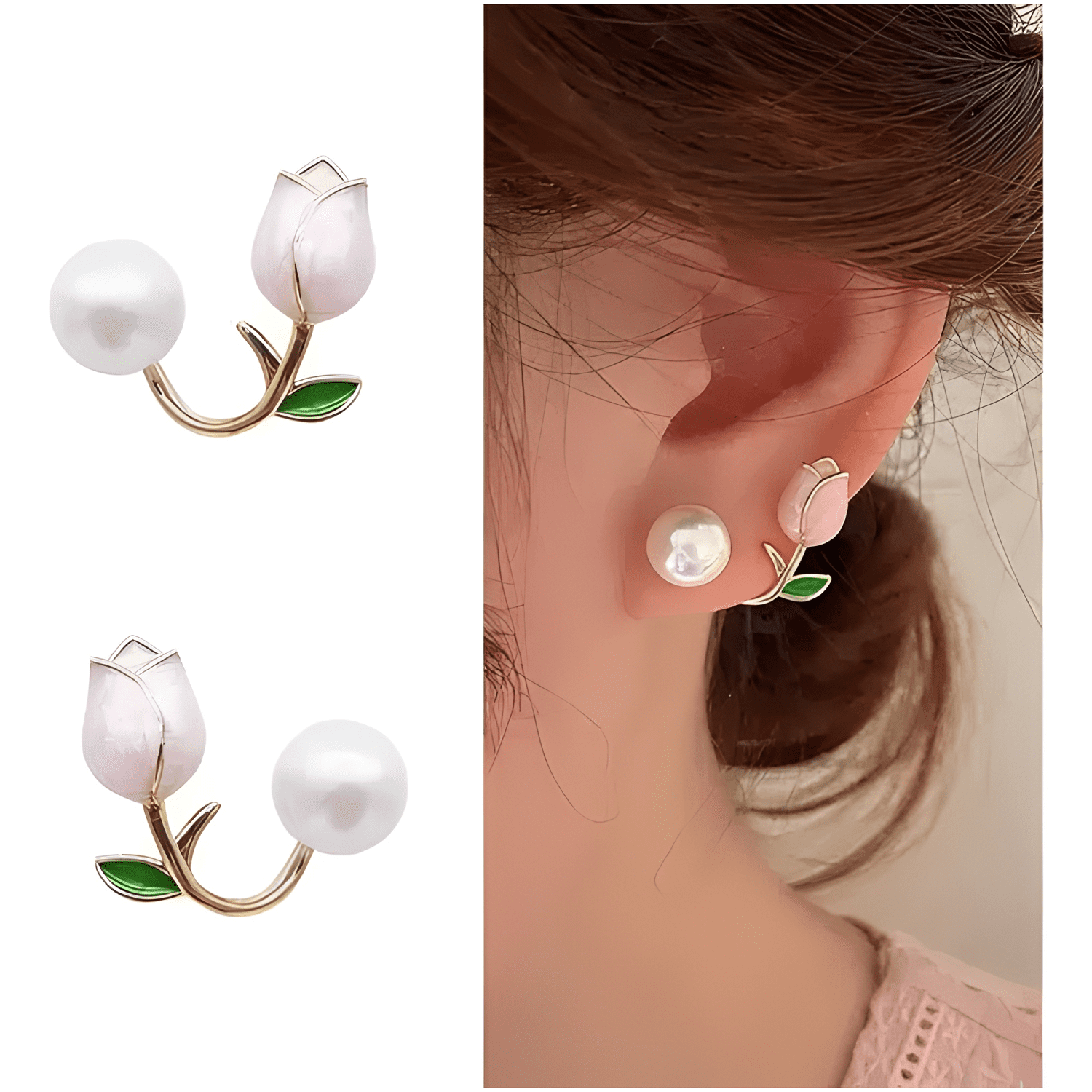 Aros Tulipán Rosada Perla Aritos Bello Rosa Rosa-0