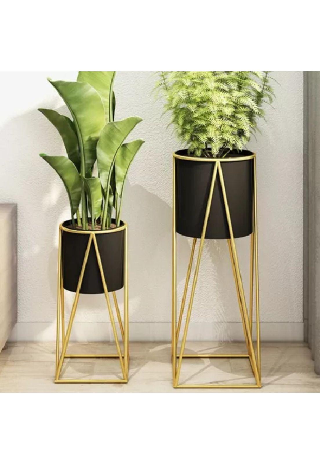 Porta Macetero Pedestal Negro y Dorado para Plantas-2