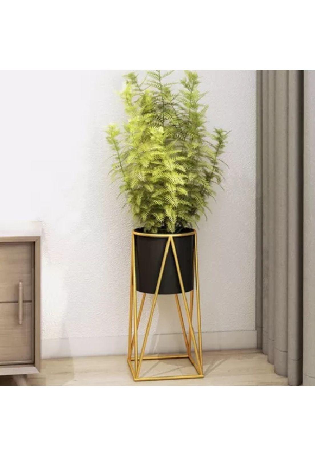 Porta Macetero Pedestal Negro y Dorado para Plantas-3