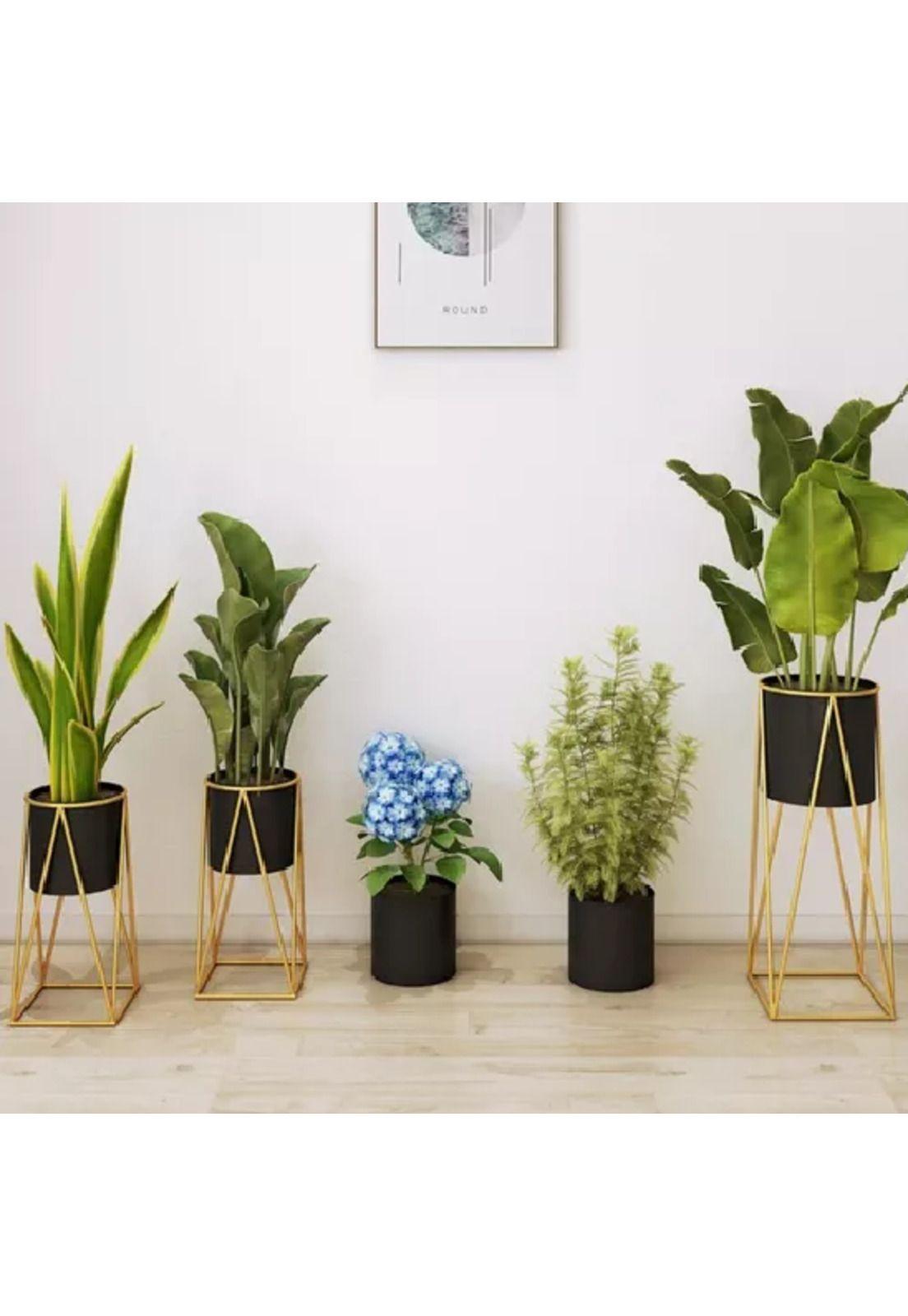 Porta Macetero Pedestal Negro y Dorado para Plantas-4