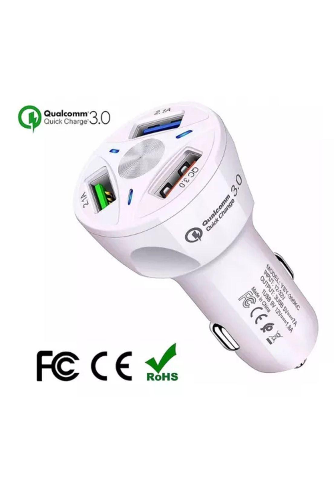 Cargador auto 3 puertos USB 7A / 12V QC 3.0 carga rápida blanco-2