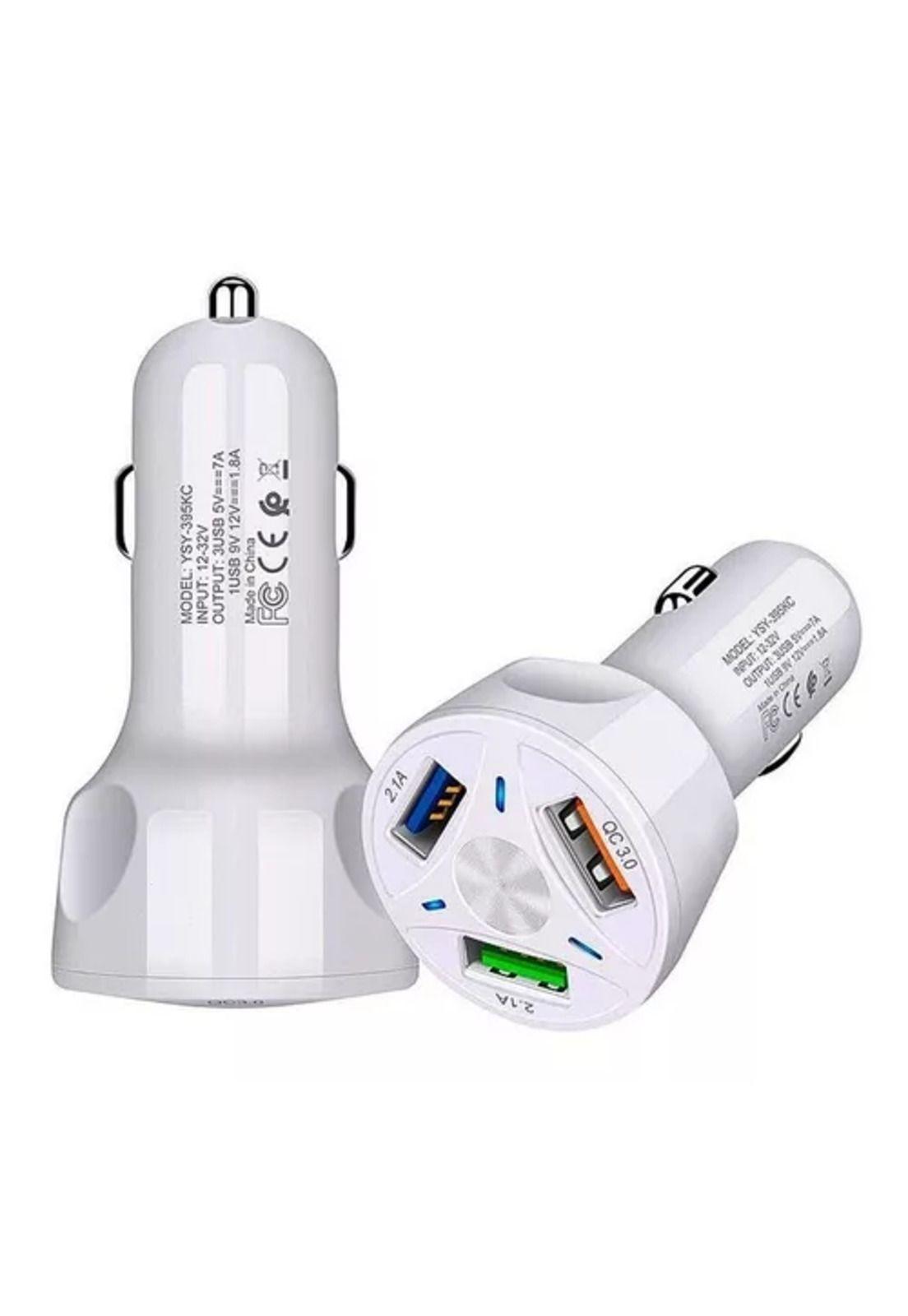 Cargador auto 3 puertos USB 7A / 12V QC 3.0 carga rápida blanco-4