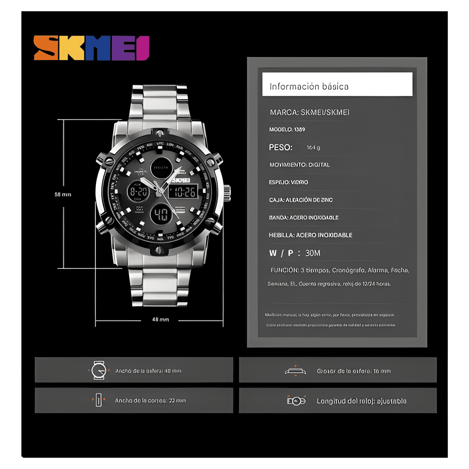 Reloj pulsera skmei 1389 con correa de acero inoxidable --2