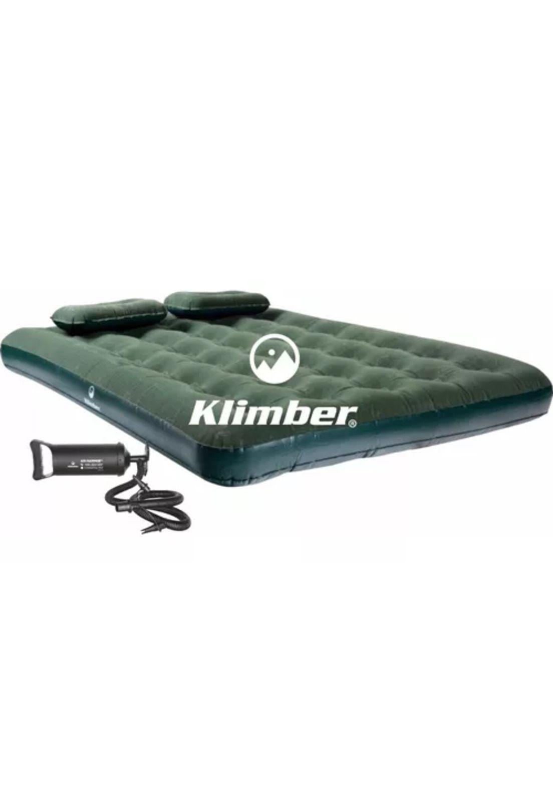 Colchón inflable doble Klimber, + inflador + 2 almohadas, color verde-4