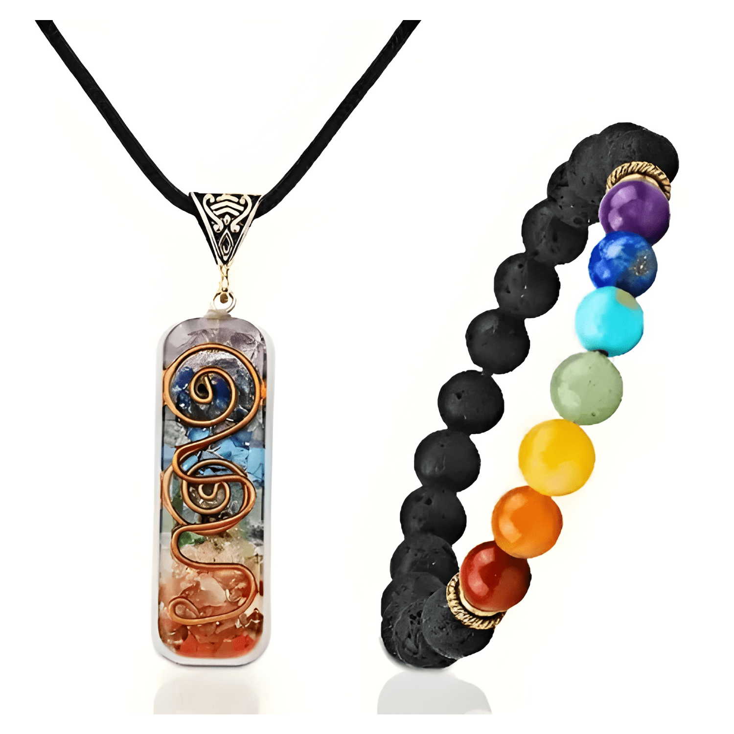 Pulsera y collar de siete chakras, pulsera de piedra de #5-0