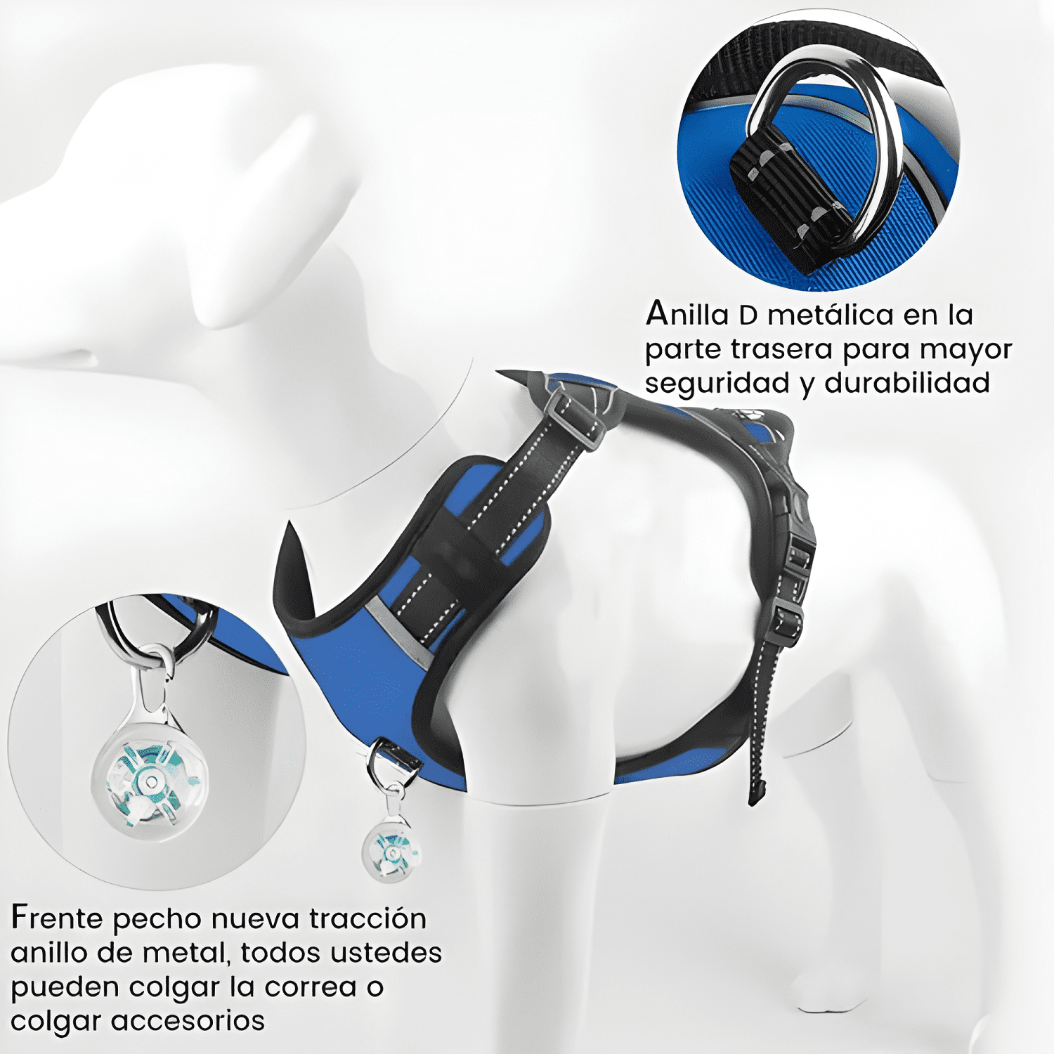 Arnés pechera luminoso perro grande ajustable Azul marino-2