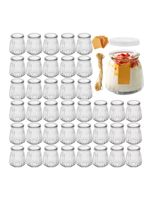 40 Vasos Vidrio Con Tapa Yogurt Postre Sopa 130ml-2