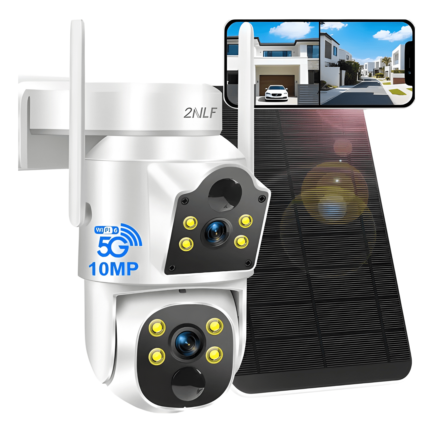 2nlf 10MP Solar Cámara de Seguridad Wifi Exterior Doble 360-0