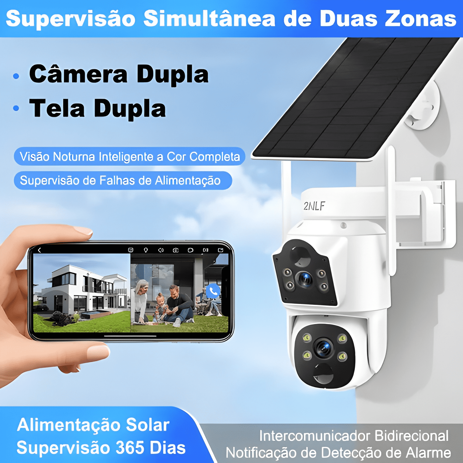 2nlf 10MP Solar Cámara de Seguridad Wifi Exterior Doble 360-1